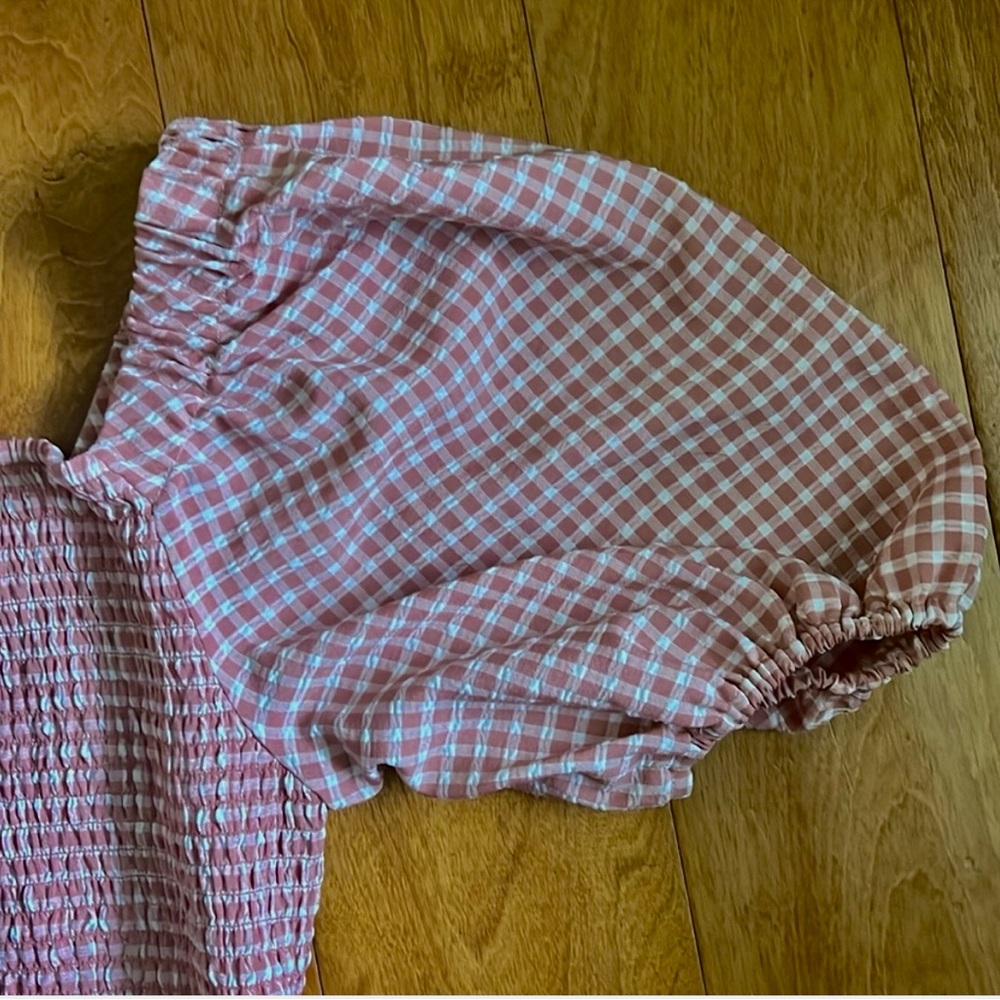 BB Dakota Pink Gingham Smocked Puff Sleeve Crop Top Size M Cottagecore coquette - Picture 5 of 10